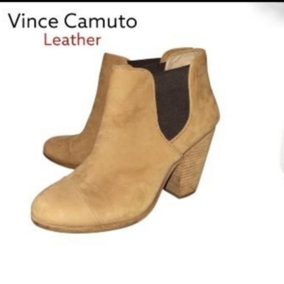 Vince Camuto Leather Hame Tan Beige Brown Ankle Boot Western Heel Shoe Women 8.5 - Picture 2 of 7